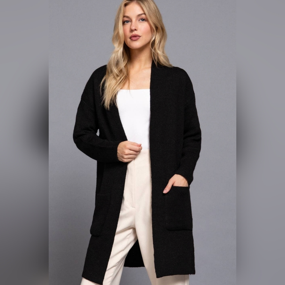 Black Open front Long sleeve cardigan